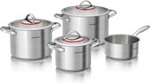 Mehrzer - Set de 4 casseroles en acier inoxydable et 3 couvercles assortis