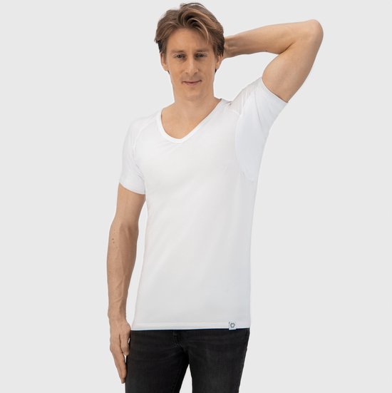 Anti Sweat Shirt - Fibershirts® - Coussinets aisselles cousus - Maillot de corps - Blanc - Col en V - Homme - Taille M