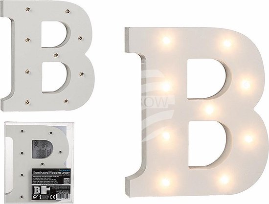 Verlichte houten letter B - met 9 LED - ongeveer 16 CM