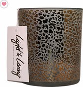 Light & Living Waxinelichthouder - Theelichthouder - Luipaard - 9,5 x 8,5 x 8,5 cm - Goud Grijs Leopard (Luipaard Print)