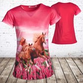 Paarden shirt zalmroze h82 -s&C-86/92-t-shirts meisjes