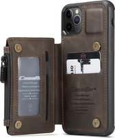 Étui portefeuille en cuir pour iPhone 11 Pro MCM, avec porte-cartes et fermeture éclair - Marron foncé