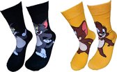 2 paar - Verjaardag cadeautje voor hem en haar - Tom en Jerry Sokken - Tom & Jerry  sokken - Vrolijke sokken - Luckyday Socks - Sokken met tekst - Aparte Sokken - Socks waar je Happy van word