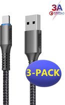 3x  USB-C Data- en Laadkabel - 2.4A Snellader Kabel - Fast en Quick Charge Oplaadkabel - Type C Naar USB-A - Oplaadsnoer Telefoon - Laptop - Samsung Galaxy en Note - Sony - OnePlus - Gevlocht