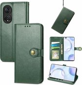 Voor Honor 50 Pro Effen Kleur Lederen Gesp Telefoon Case met Lanyard & Fotolijst & Kaartsleuf & Portemonnee & Stand Functie (Groen)