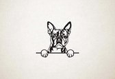 Boston Terrier - hond met pootjes - M - 56x66cm - Zwart - wanddecoratie