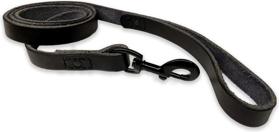 Leren hondenriem - 220cm - volledig zwarte riem - hondenriem met stiksels - 100% volnerfleer - hond - leder = leer - leiband hond - lederen hondenriem - stevige hondenriem - hondenleiband - hondenlijn leer