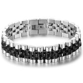Victorious Armband Heren Zilver Zwart – Eenvoudige Zilveren Kliksluiting – Zilver/Zwart – 20cm