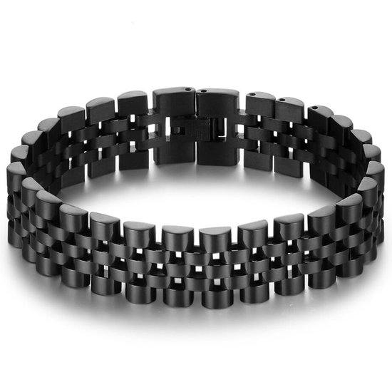 Victorious Armband Heren Zwart – Eenvoudige Zwarte Kliksluiting – Staal/Coating – 20cm