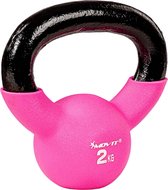 Movit Kettlebell – Gietijzer met Vinylcoating – Fitness – Krachttraining – Uithoudingsvermogen – Roze - 2 KG