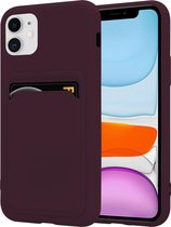 ShieldCase telefoonhoesje geschikt voor Apple iPhone 12 / 12 Pro siliconen hoesje met pasjeshouder - case met ruimte voor pasjes - aubergine