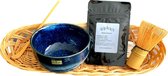 Matcha set - Traditionele matcha set - 4 Delig - Luxe - Matcha thee set - Matcha thee - 30 gram - Matcha poeder - Matcha kom Sea Blue - Matcha klopper - Matcha lepel - Matcha start