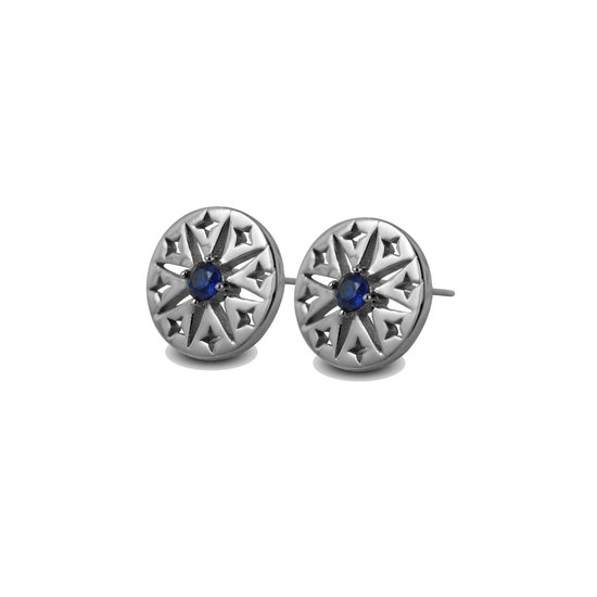 Silventi 9SIL-21490 Zilveren Oorknopjes - Dames - Ster - 11,7 mm Doorsnee - Blauw Topaas - Rhodium - Zilver