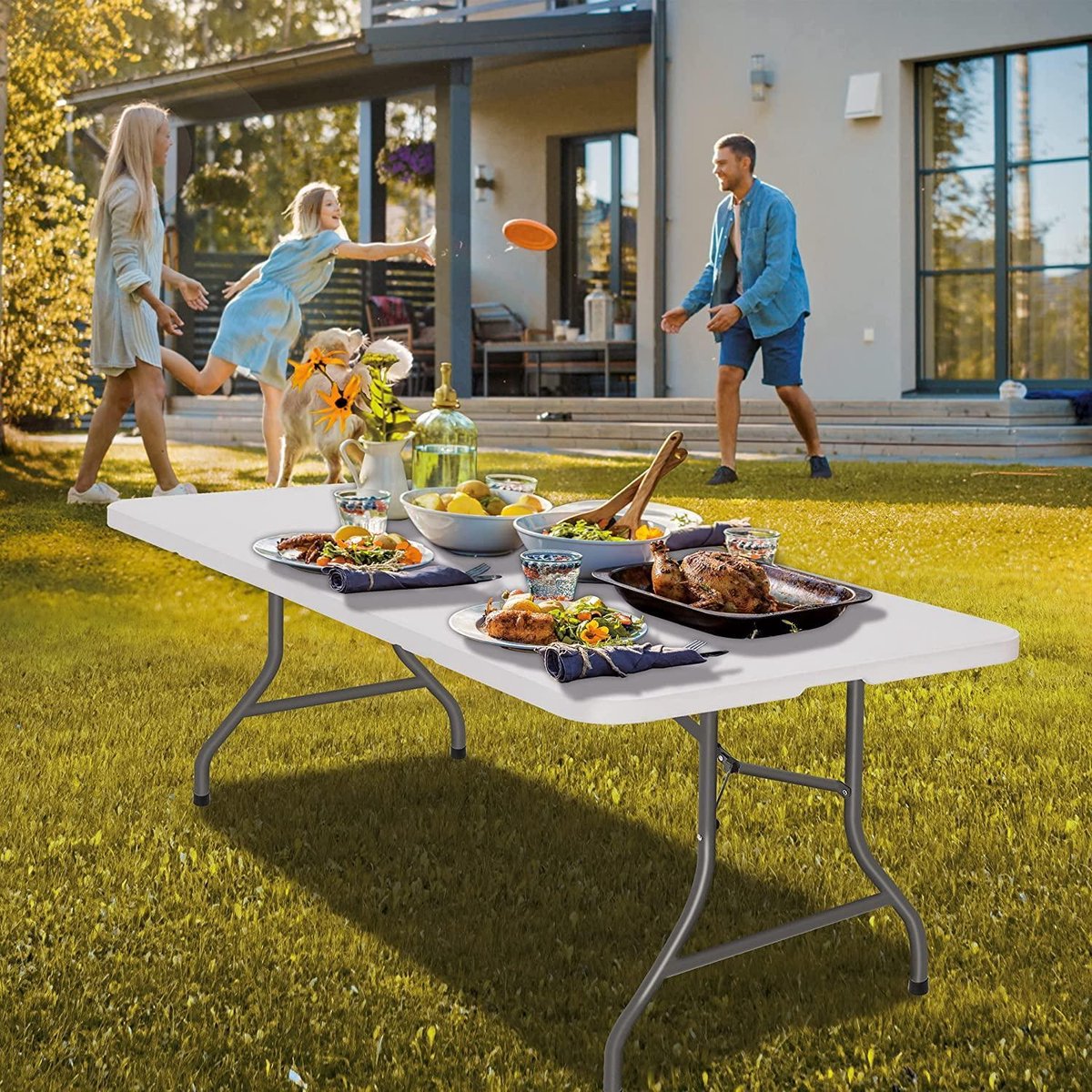 Tillvex- Table buffet - Table de jardin pliante - plastique -180x75 cm