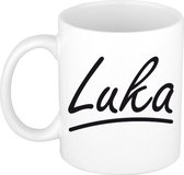 Luka naam cadeau mok / beker met sierlijke letters - Cadeau collega/ vaderdag/ verjaardag of persoonlijke voornaam mok werknemers