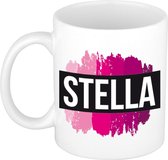 Stella  naam cadeau mok / beker met roze verfstrepen - Cadeau collega/ moederdag/ verjaardag of als persoonlijke mok werknemers