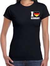 I love Germany t-shirt zwart op borst voor dames - Duitsland landen shirt - supporter kleding 2XL