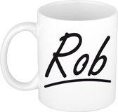 Rob naam cadeau mok / beker met sierlijke letters - Cadeau collega/ vaderdag/ verjaardag of persoonlijke voornaam mok werknemers