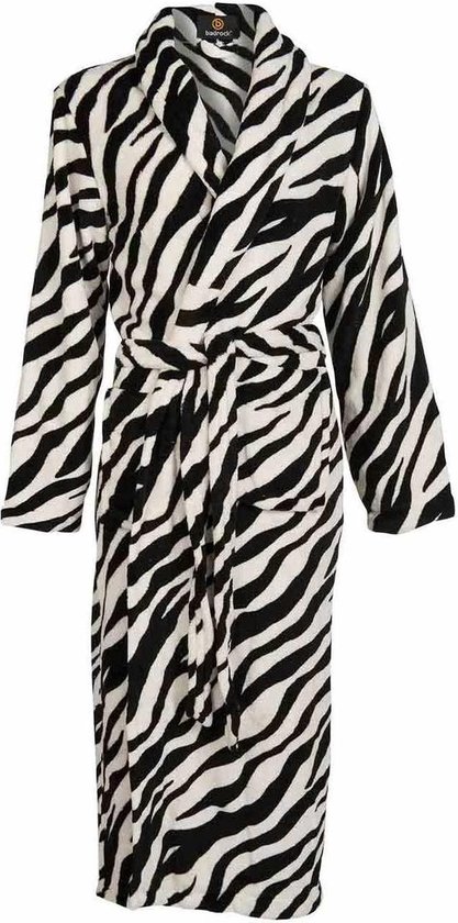 Badjas zebra maat Xl/XXL- fleece badjas dames - sjaalkraag - kuitlengte