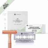 Cosmeau Safety Razor Blades voor Vrouwen Alle Lichaamsdelen - 50 Stuks Safety Razor Scheermesjes Mesjes voor Bamboozy Safety Razors - Platinum - Zero Waste