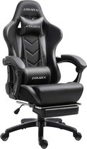 Chaise de jeu IN.HOME XL POWELL - Chaise de bureau de Gaming de Luxe - Repose-pieds - Fonction d'inclinaison - Hauteur réglable - Coussin de cou et de dos - Cuir artificiel - Zwart/ Grijs
