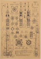 'Carrier' Rocket Blueprint Schema Poster Vintage 51x35cm.