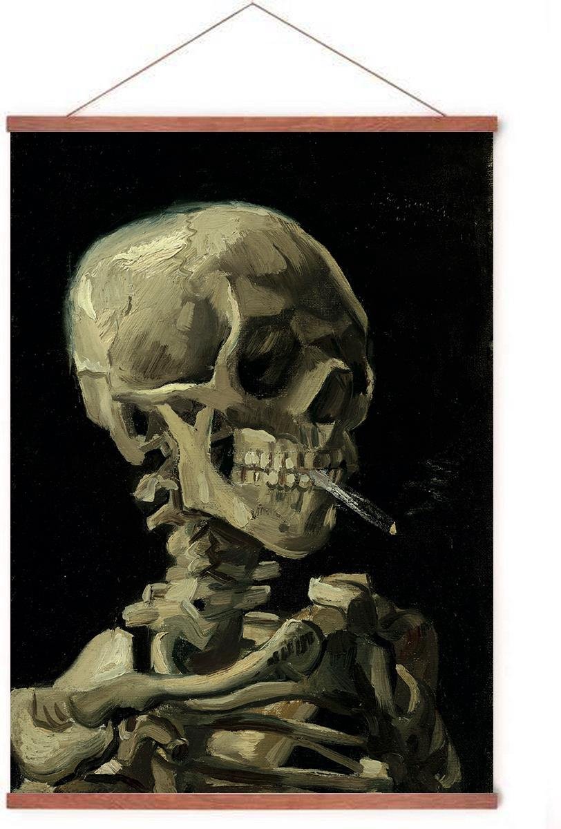 Esque Poster In Posterhanger - Kop Van Een Skelet - Kader Hout - Van Gogh - 70x50 cm - Ophangsysteem
