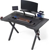 Giving®  Yaheetech Computertafel - Ergonomische Gamingtafel - PC-tafel - K-vormig Bureau Met Bekerhouder - Hoofdtelefoonhouder En Muismat - Zwart