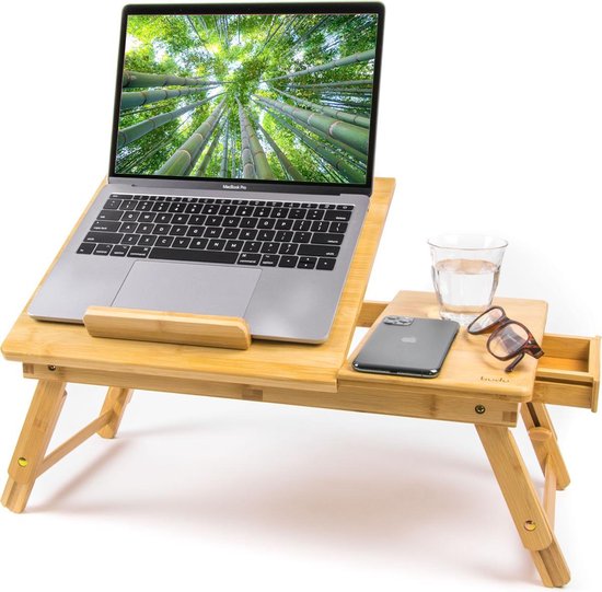 Budu Laptoptafel - Bedtafel - Banktafel - Laptoptafel verstelbaar - Laptoptafeltje Bamboe hout - Laptopstandaard - Ontbijttafel - Ontbijt op bed - Kerstcadeau