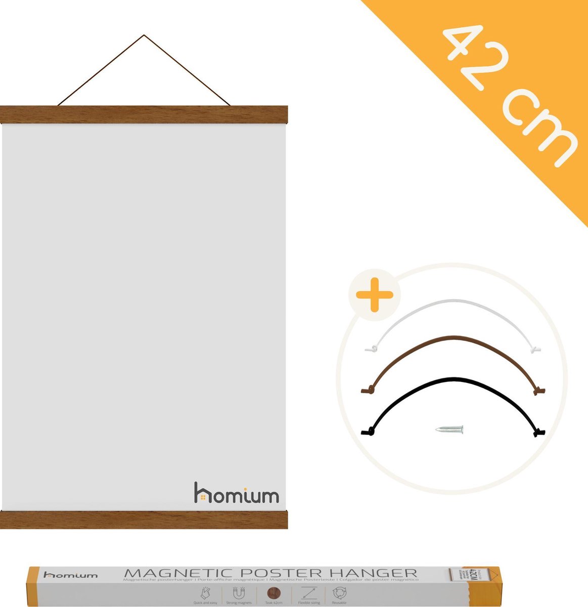 Homium Posterhanger 42 cm - Teak hout - poster ophangsysteem - Posterlijst - Posterhouder - 40 cm