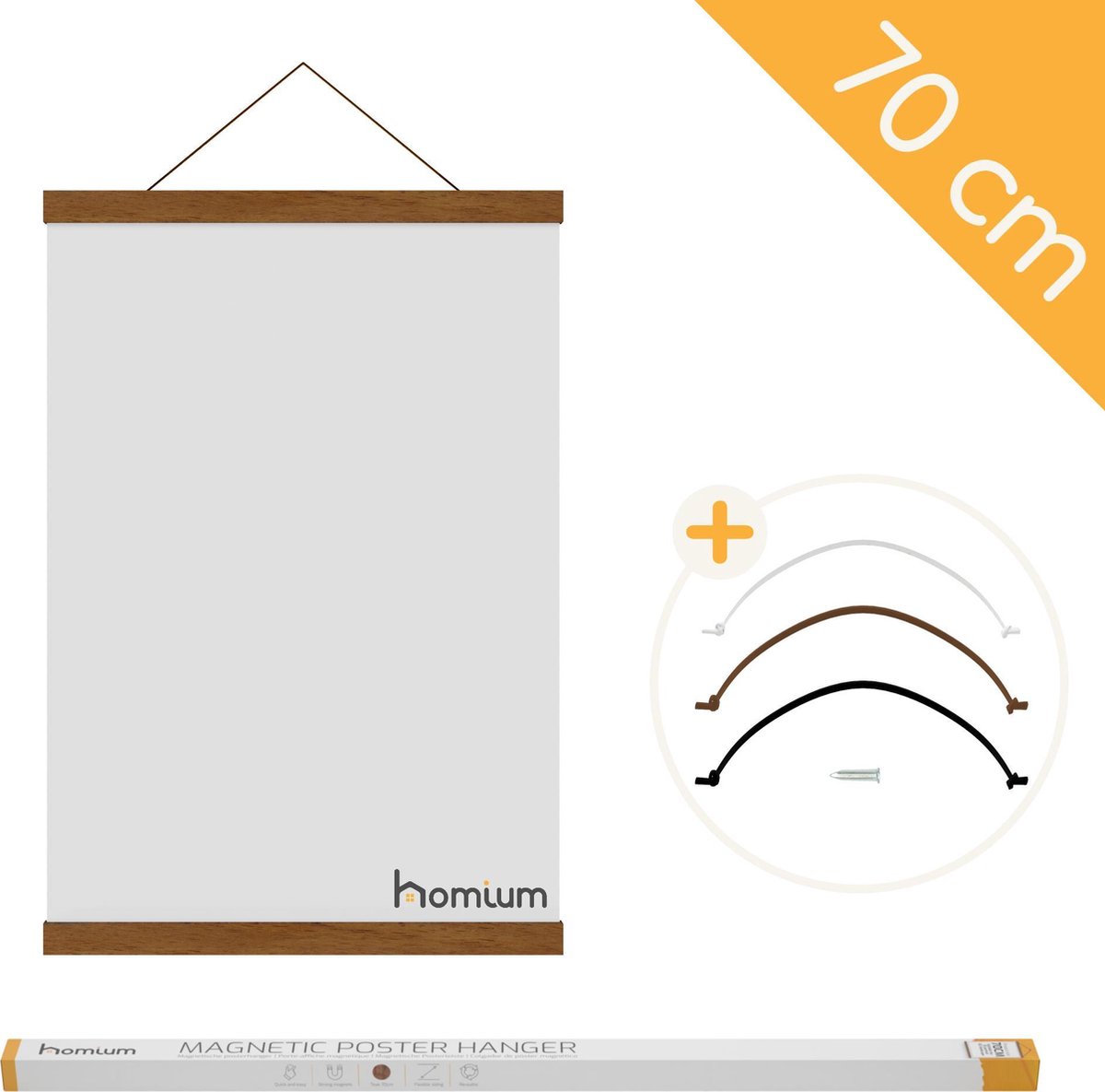 Homium Posterhanger 70 cm - Teak hout - poster ophangsysteem - Posterlijst - Posterhouder