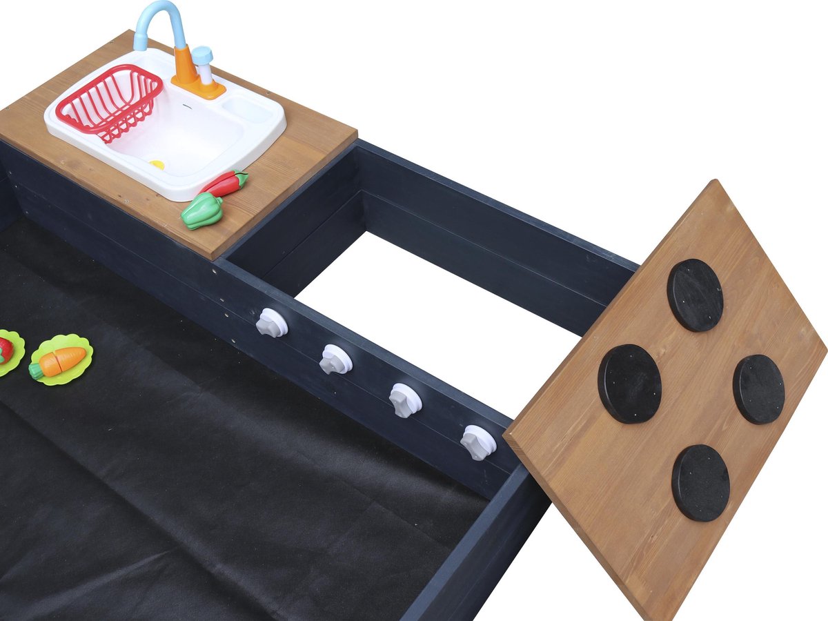 AXI Kelly Zandbak met Speelkeuken Antraciet/bruin - Wastafel incl. 17-delige accessoire-set - Inclusief afdekzeil en gronddoek — afbeelding 10