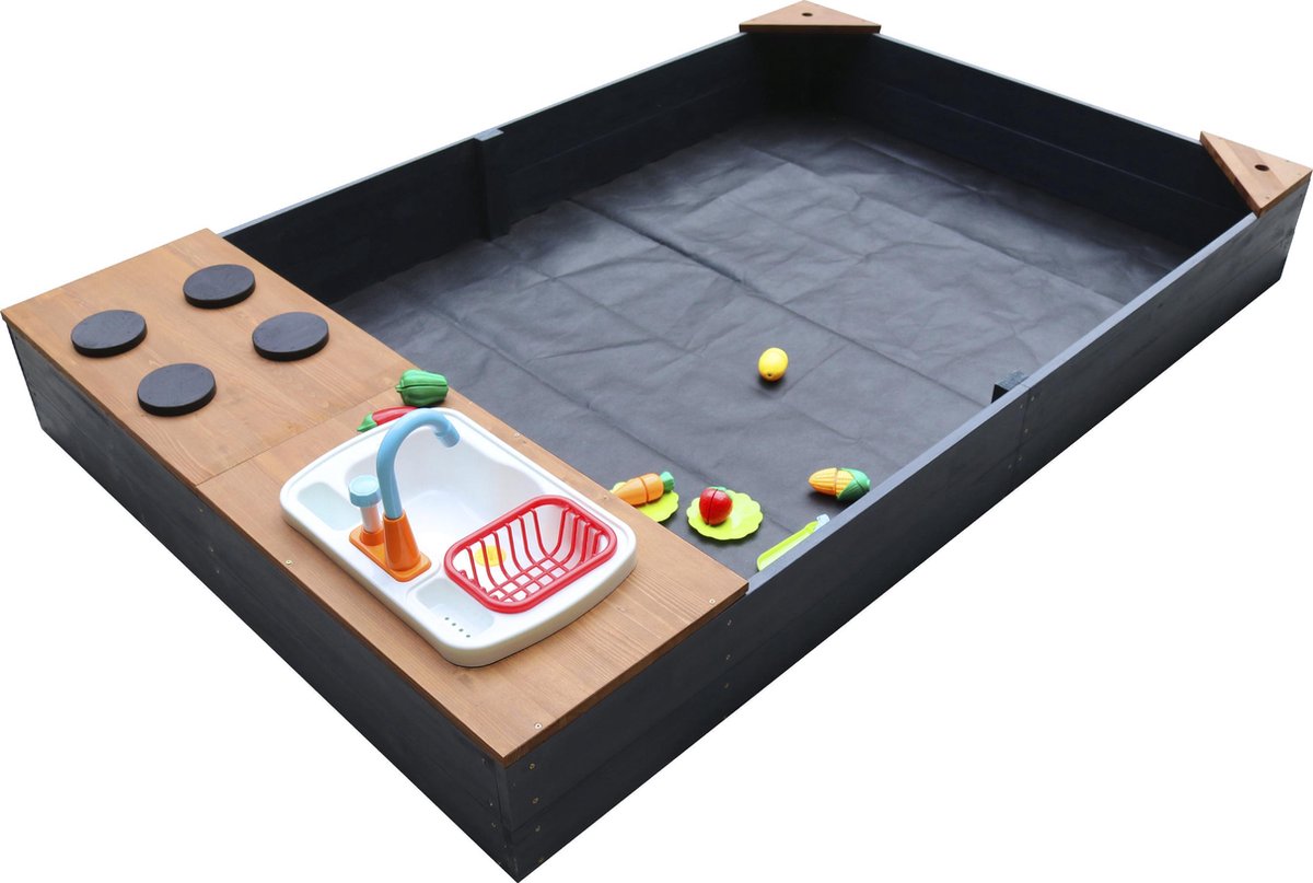 AXI Kelly Zandbak met Speelkeuken Antraciet/bruin - Wastafel incl. 17-delige accessoire-set - Inclusief afdekzeil en gronddoek — afbeelding 17