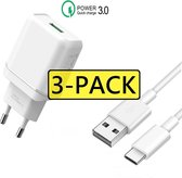 3x Quick Charge oplaadstekker 15W met USB-C Kabel | 2 Meter | USB Power oplader met USB-C Kabel |  Samsung S21 / S20 - USB Samsung Fast Charge |Snellader Samsung S21 Ultra / Plus / S20 Ultra 