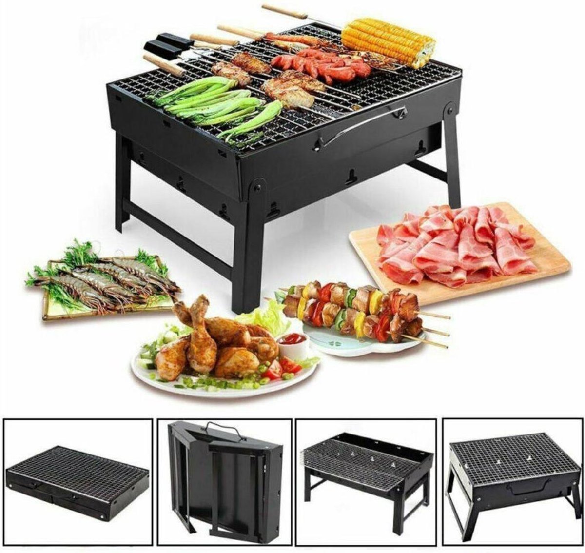 Opvouwbare BBQ - Draagbare opvouwbare grill met rooster - Portable Vouw Barbecue - Festival BBQ - Camping - Tafel - Zomer - Vaderdag - Park - Rechthoekig - 35 x 27.50 x 20 cm - Zwart