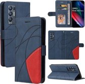 Voor OPPO Reno5 Pro + 5G / Find X3 Neo Dual-color Splicing Horizontale Flip PU-lederen hoes met houder en kaartsleuven en portemonnee (blauw)