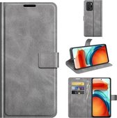 Retro Kalf Patroon Gesp Kaart Portemonnee Links en Rechts Flip Telefoon Holster met Beugel Functie Voor Xiaomi Redmi Note 10 Pro 5G/Poco X3 GT (Grijs)