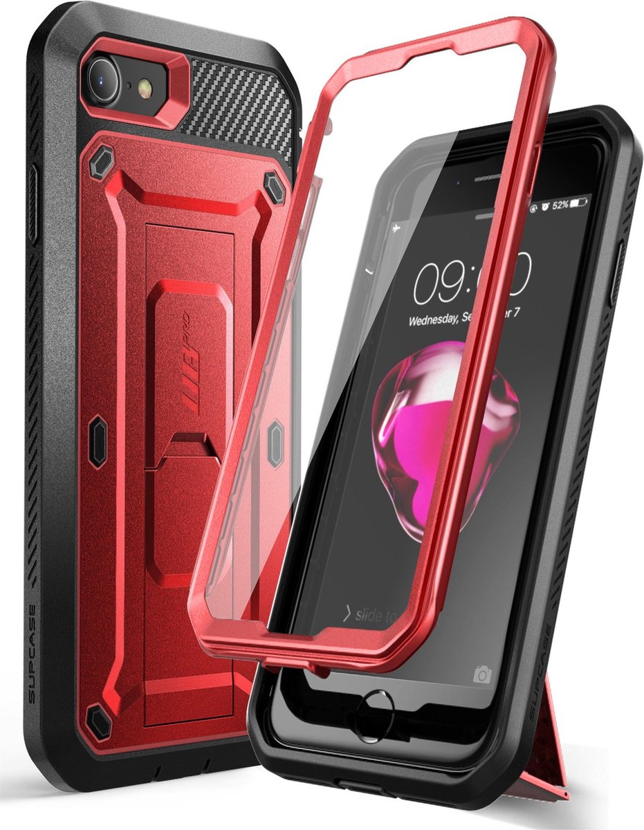Supcase UB Pro hoesje met screenprotector Geschikt Voor iPhone SE (2022 / 2020) - 8 - 7 - metallic Red