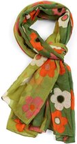 Lichte dames sjaal met geschilderde bloemen motief | Groen | Mode accessoire | Geschenk