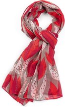 Lichte dames sjaal met grote tulpen motief | Grijs | Mode accessoire | Geschenk