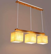 EETTAFEL LAMP -ZINAPS HANGER LAMP met hout 3 vlammen, hanglamp stof eettafel moderne, opknoping lamp hoogte verstelbare, plafondlamp E27 voor eetkamer, woonkamer, kantoor [energie klasse A ++