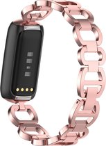 YONO Gevlochten Schakel Bandje geschikt voor Fitbit Luxe - Vervangende RVS Armband - Roze