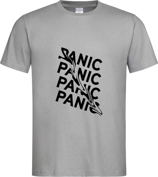 Grijs T-Shirt met “ Panic “ print Zwart  Size XXXXL