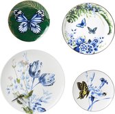 Heinen Delfts Blauw | Wandborden mix 2 vlinders - set - 4 stuks