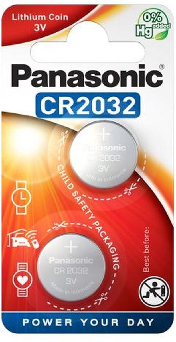 1x2 Panasonic CR 2032 Lithium Power- 2 stuks