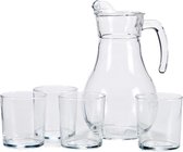 Glazen karaf/schenkkan met deksel 1,8 liter met 4 drinkglazen 400 ml - Geschenk set waterkaraf met glazen - sapkannen/waterkannen/schenkkannen