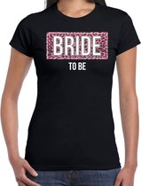 Bride to be t-shirt met panterprint - zwart - dames - vrijgezellenfeest outfit / shirt / kleding M