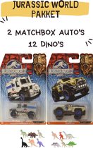 Jurassic World - Dinosaurus - Speelset - 2 Matchbox Auto - 6 Mini Dinosaurussen - Dino Speelfiguren