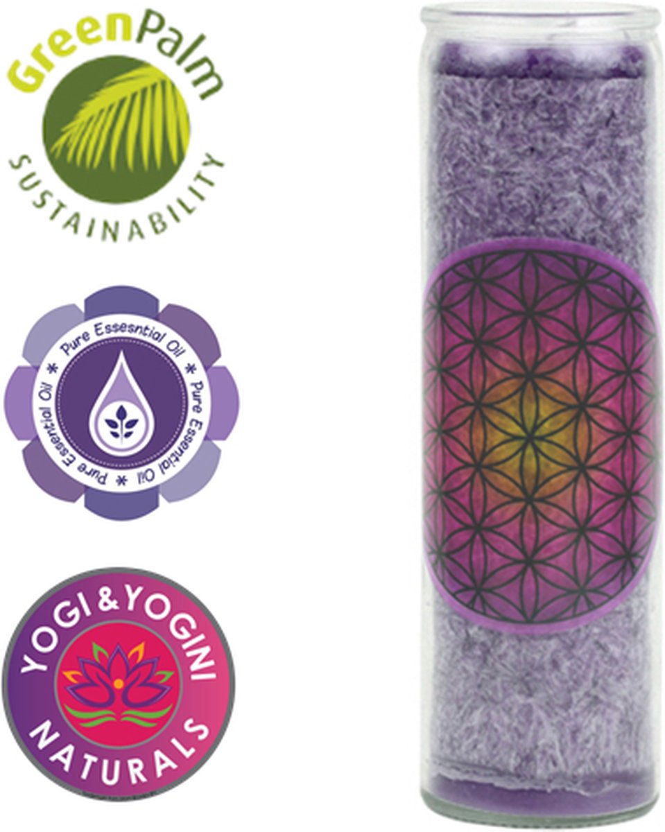 Greenpalm Geurkaars stearine Flower of Life paars (21x6,5 cm)