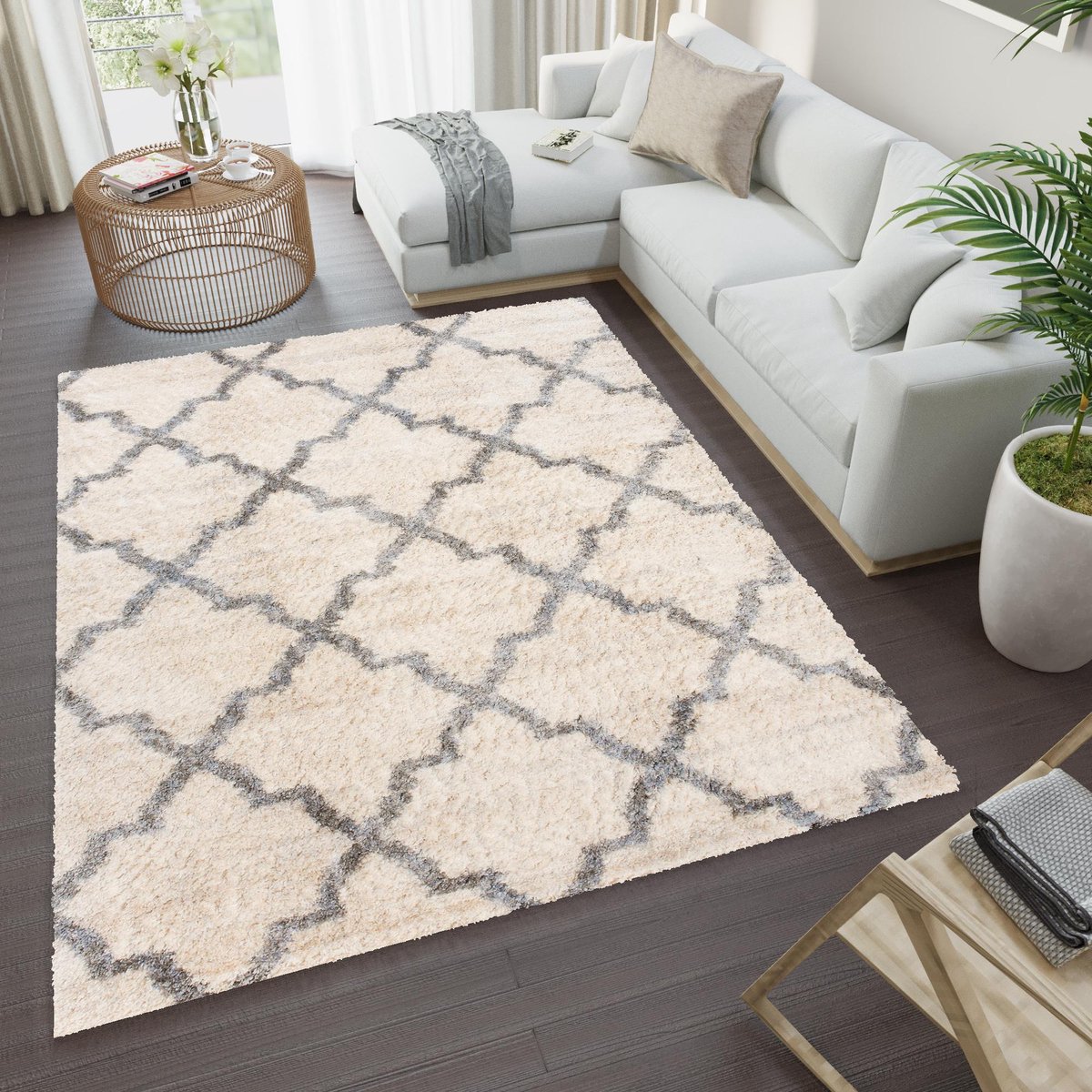 Tapiso Versay Vloerkleed Hoogpolig Shaggy Boho Tapijt Maat- 140x200 Creme